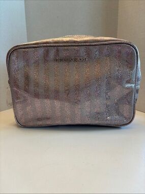 Victoria's Secret VINTAGE Signature Stripe Glitter Toiletry Bag 10” x 6.5” x 3”
